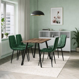 5-Piece Dining Set - 110cm Table and 4 Upholstered Velvet Chairs with Metal Legs