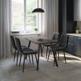 5-Piece Dining Set - 110cm Table and 4 Upholstered Velvet Chairs with Metal Legs