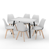 7-Piece Dining Set - 120cm Rectangular Sintered Stone Table and 6 Tulip Chairs with Wooden Legs