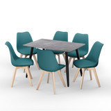 7-Piece Dining Set - 120cm Rectangular Sintered Stone Table and 6 Tulip Chairs with Wooden Legs