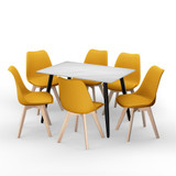 7-Piece Dining Set - 120cm Rectangular Sintered Stone Table and 6 Tulip Chairs with Wooden Legs