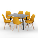 7-Piece Dining Set - 120cm Rectangular Sintered Stone Table and 6 Tulip Chairs with Wooden Legs