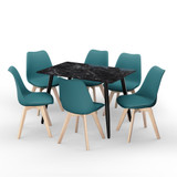 7-Piece Dining Set - 120cm Rectangular Sintered Stone Table and 6 Tulip Chairs with Wooden Legs