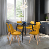 7-Piece Dining Set - 120cm Rectangular Sintered Stone Table and 6 Tulip Chairs with Wooden Legs