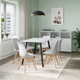 7-Piece Dining Set - 120cm Rectangular Sintered Stone Table and 6 Tulip Chairs with Wooden Legs