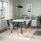 7-Piece Dining Set - 120cm Rectangular Sintered Stone Table and 6 Tulip Chairs with Wooden Legs