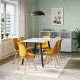 7-Piece Dining Set - 120cm Rectangular Sintered Stone Table and 6 Tulip Chairs with Wooden Legs