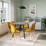 7-Piece Dining Set - 120cm Rectangular Sintered Stone Table and 6 Tulip Chairs with Wooden Legs