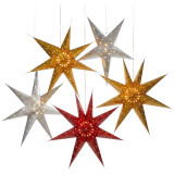 5 LED Paper Star Lights 60cm Red Silver Gold