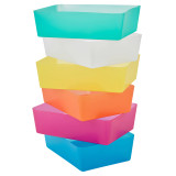 6 Coloured Plastic Storage Baskets