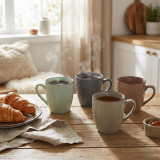 4/8 Pcs 200ml Coloured Stoneware Stacking Mugs