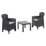 3 Pc Black Plastic Garden Table Chair Set