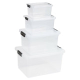 Set Of 4 Plastic White Storage Boxes Clip Lid
