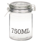 750ml Clear Glass Storage Jar With Metal Clamp Lid