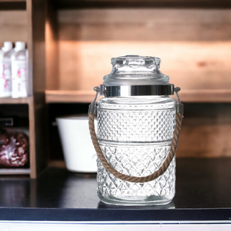 1.8L Decorative Glass Storage Jar with Airtight Lid and Rope Handle