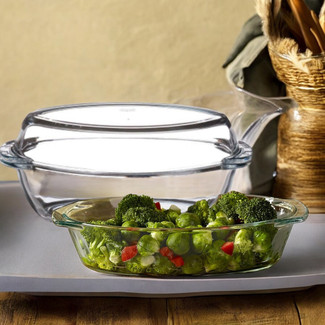 2.5L Large Oval Casserole Dish Glass Bakeware with Lid