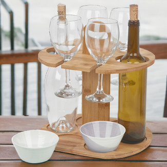 Bamboo Wine Bottle & Glass Holder Tray