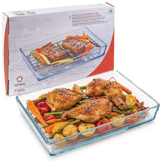 Rectangular Glass Oven Dish Tray W/ Metal Grate