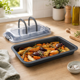 Non-Stick Deep Baking Tray w/ Lid and Carry Handles