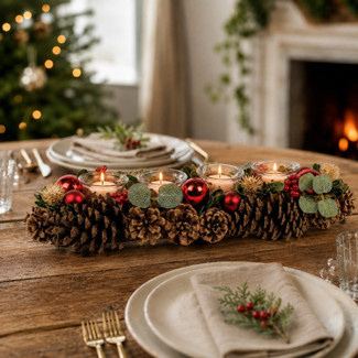 Christmas Pine Cone Tealight Holder Four Glass Cups