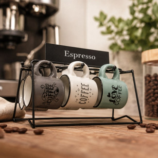 110ml Mini Espresso Mugs Set of 6 w/ Metal Holder