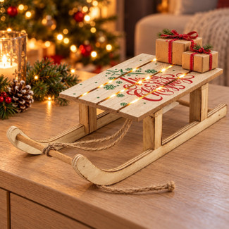 Wooden Christmas Sleigh 31cm LED Lights