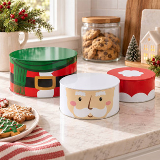 Santa Stacking Cake and Biscuit Tins Set of 3