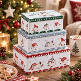 3pcs Rectangle Tin Box Gnome Design
