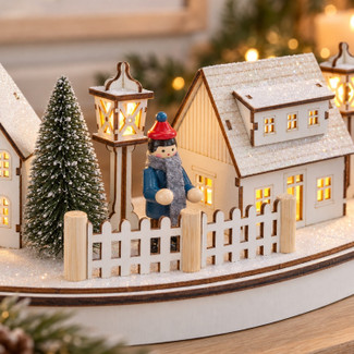 White Wooden Light Up Christmas Scene LED Lights Winter