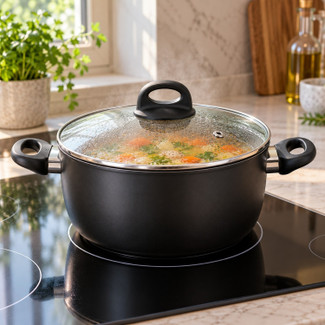FORGECROSS 22cm Black Non-Stick Aluminium Casserole Pot