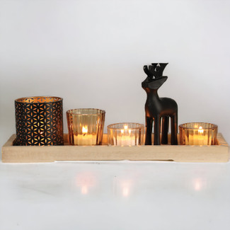 6pc Reindeer Tealights on Tray