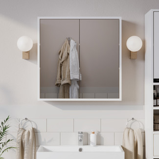 White 2-Door Wall Mounted Bathroom Mirror Cabinet