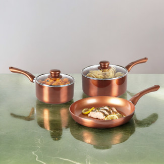 3-PC Metallic Copper Cookware Set