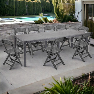 Long Anthracite Garden Table & Chairs Set