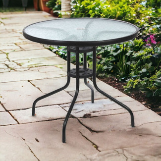 Outdoor Patio Metal & Glass Round Table