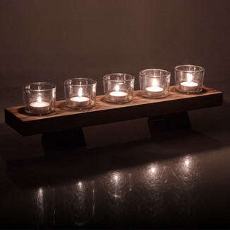 Candle Holder with Wood Tray Set