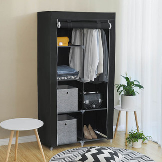 Pop-Up Wardrobe with Shelves and Hanging Space - Black Canvas Effect