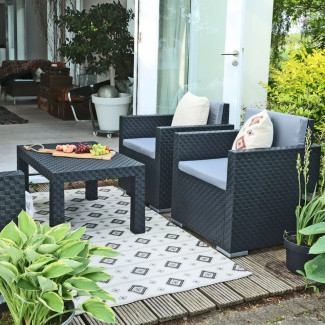 4-PC Black Rattan Garden Lounge Set With Cushions