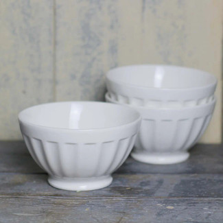 4-PC Ribbed Mini White Ceramic Bowl Dishes