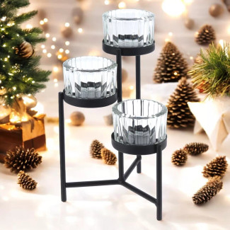 Black Metal 3-Tealight Candle Holder