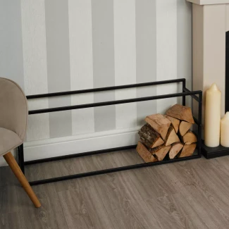 Horizontal Large Black Steel Firewood Log Rack 40x100x25cm