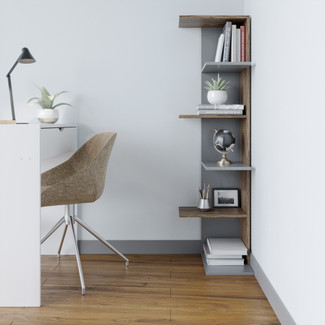 Grey & Oak 5-Tier Corner Bookcase & Shelving Unit