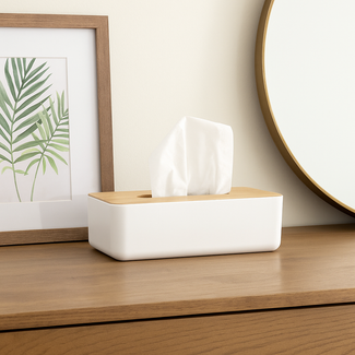 White Tissue Box Holder Dispenser w/ Bamboo Lid
