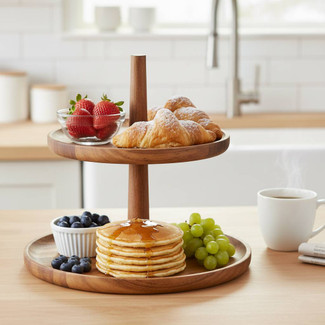 2 Tier Acacia Wood Cake Stand