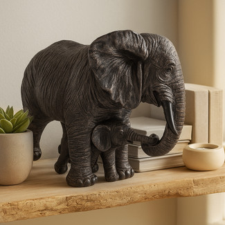 28cm  Elephant & Baby Resin Sculpture