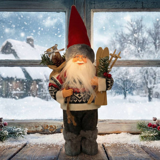 30cm Standing Santa With Skis