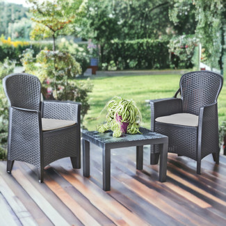 3 Pc Black Plastic Garden Table Chair Set