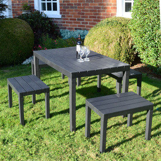 Plastic Dining Garden Table with 4 Benches