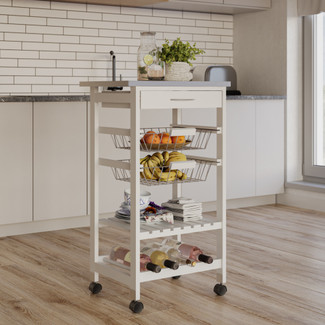 4 Tier White Rolling Serving Trolley Cart