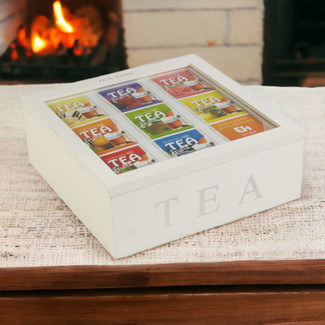 Wooden MDF Tea Box 9 Section Clear Lid